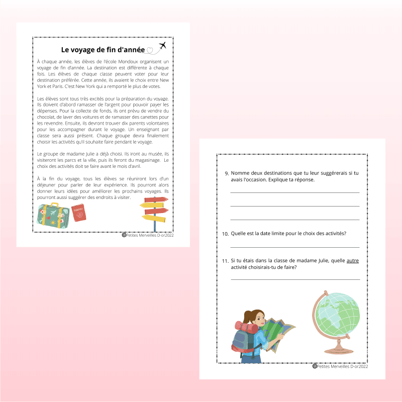 Compréhension de lecture pour les élèves de 5e et 6e année au 2e cycle du primaire.