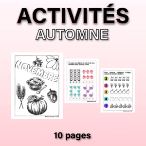 Cahier d'activités d'automne à imprimer pour la maternelle, 1re, 2e et 3e année du primaire.