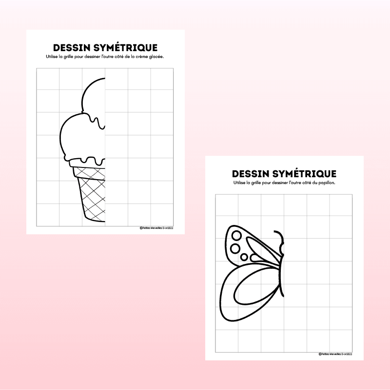 Cahier de dessins symétriques à imprimer pour enfants au primaire.