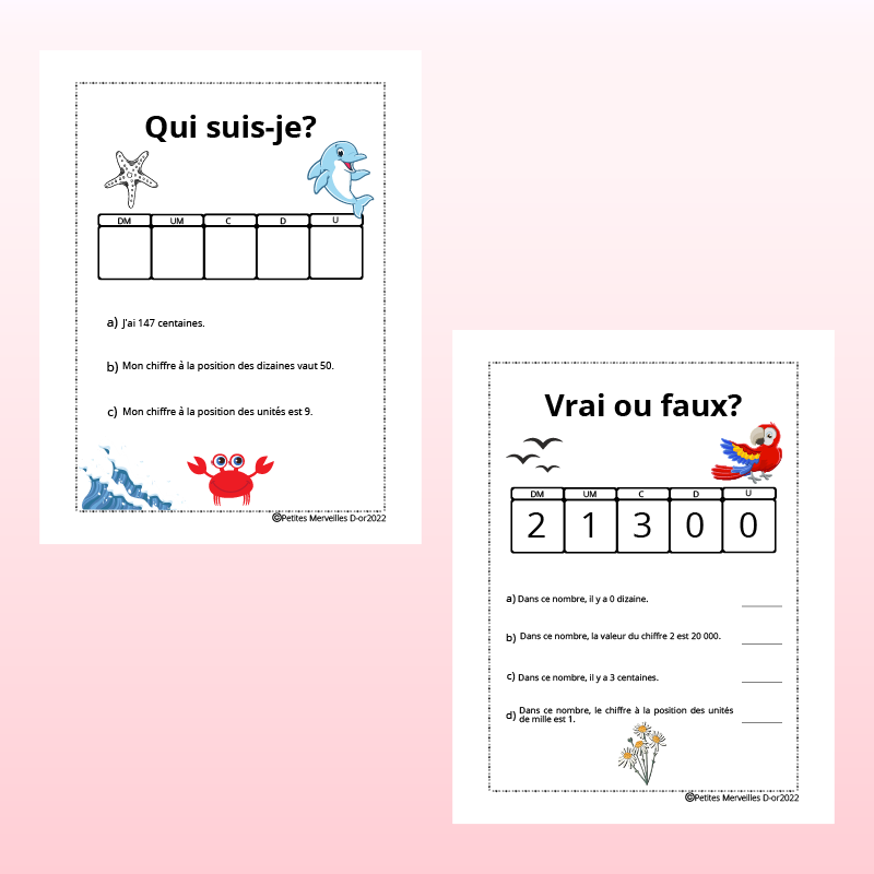 Valeur de position des nombres pour la 3e et 4e année du primaire.